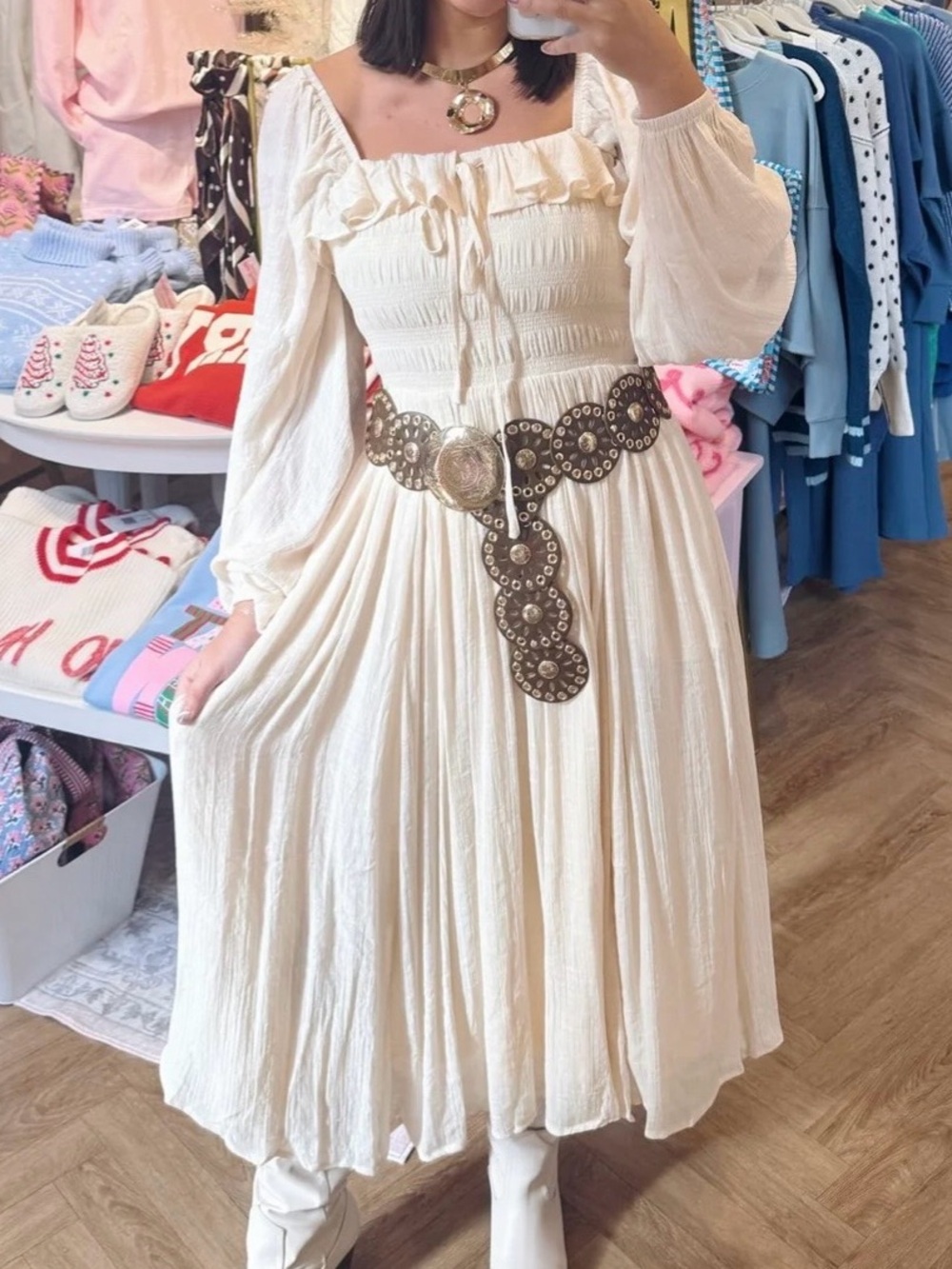 Smocked Renaissance Boho Milkmaid Midi Dress